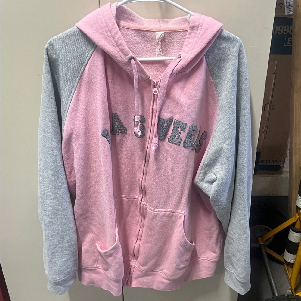 Pink and Gray Zip-Up Hoodie
